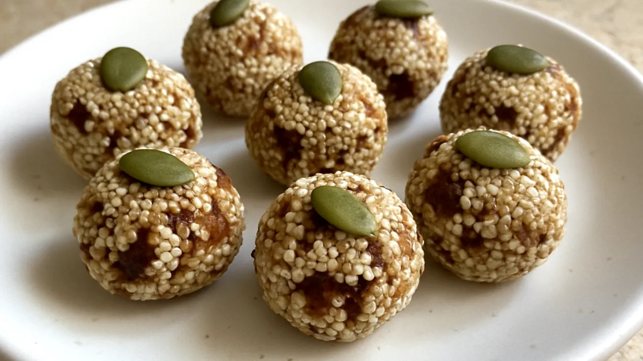 Amaranth-Dattel-Energiebällchen mit Kürbiskernen"