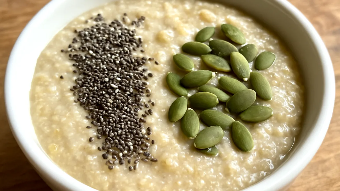 Amaranth-Quinoa-Pudding mit Chiasamen und Kürbiskernen"