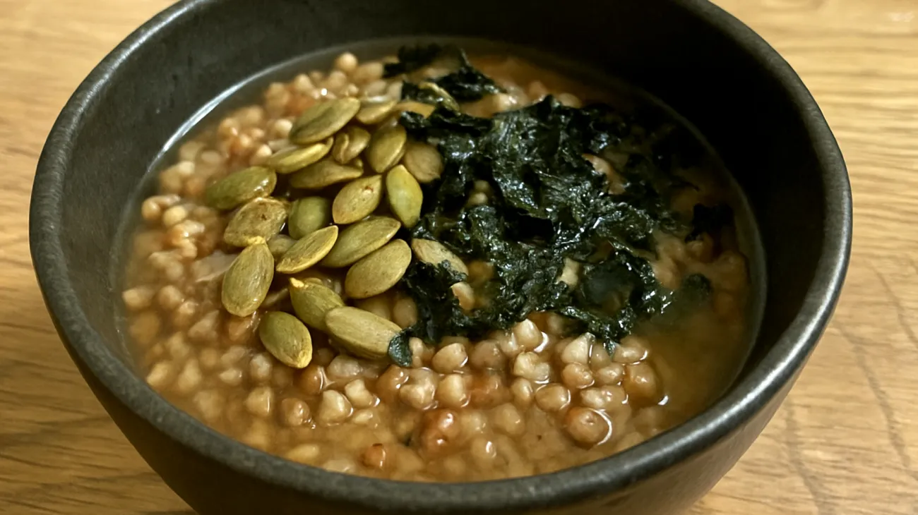 Buchweizen-Miso-Bowl mit gerösteten Kürbiskernen und Nori-Algen"