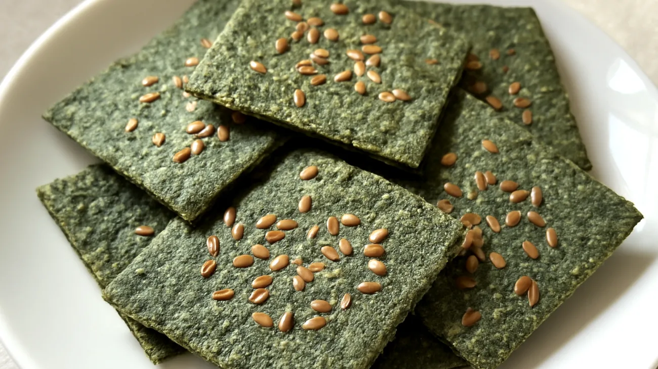 Buchweizen-Spirulina-Cracker mit Leinsamen"