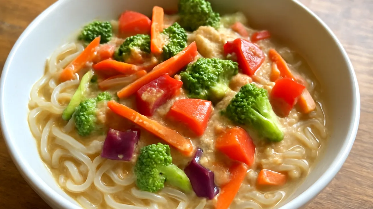 Konjac-Shirataki-Nudeln mit Gemüse-Tahini-Sauce"