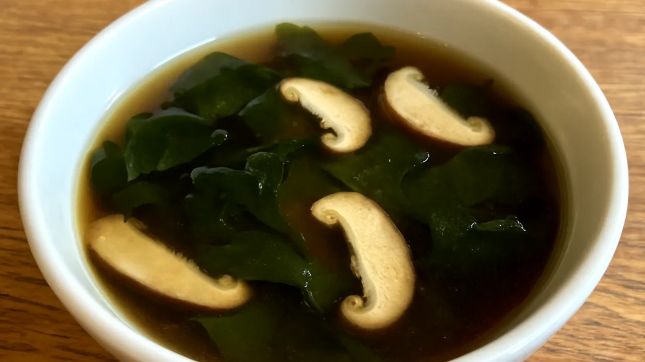 Miso-Suppe mit Wakame-Algen und Shiitake-Pilzen"
